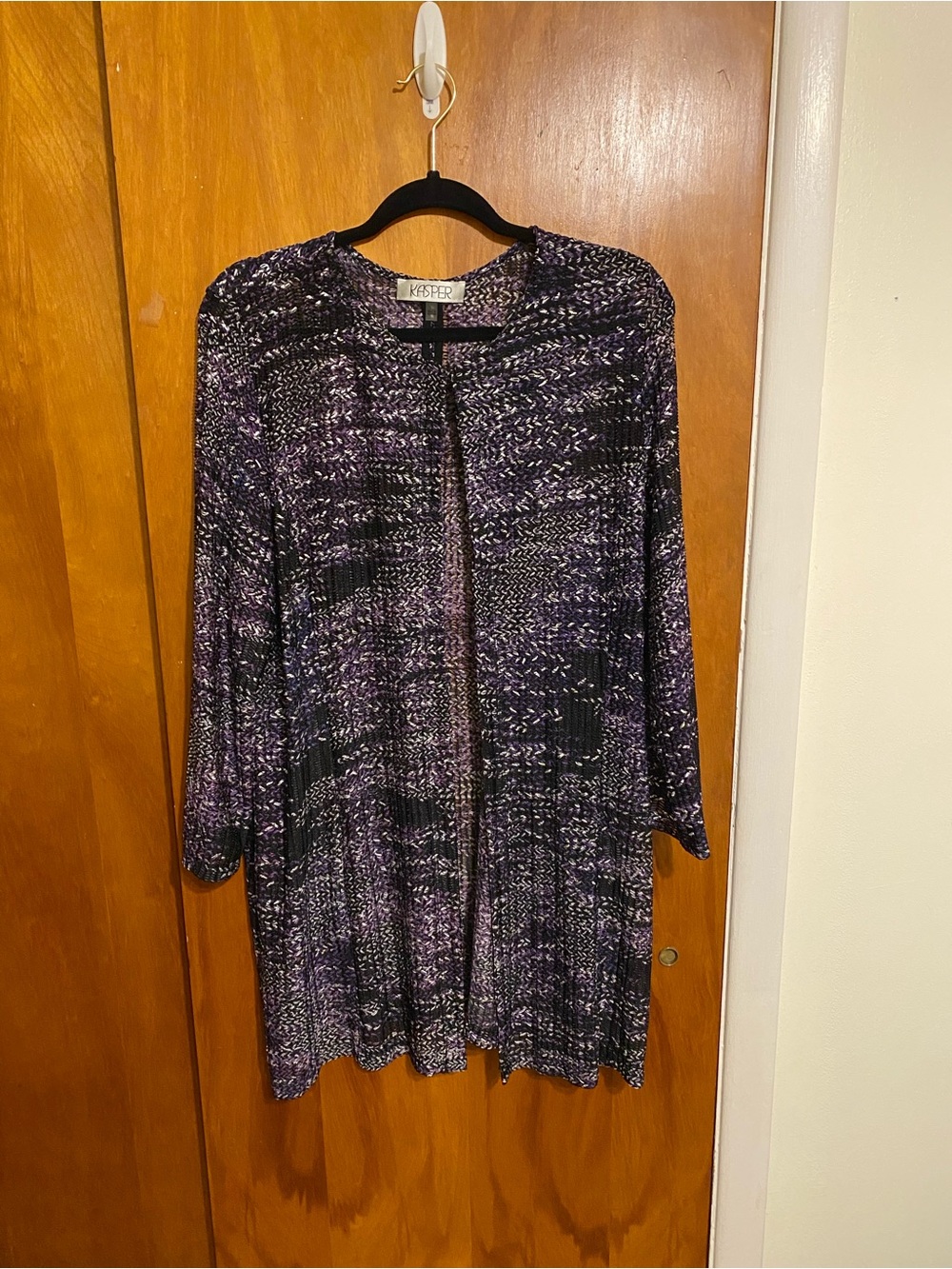 Kasper Black & Purple Textured Open Front Cardigan Long Sleeve, w/Princess Seam